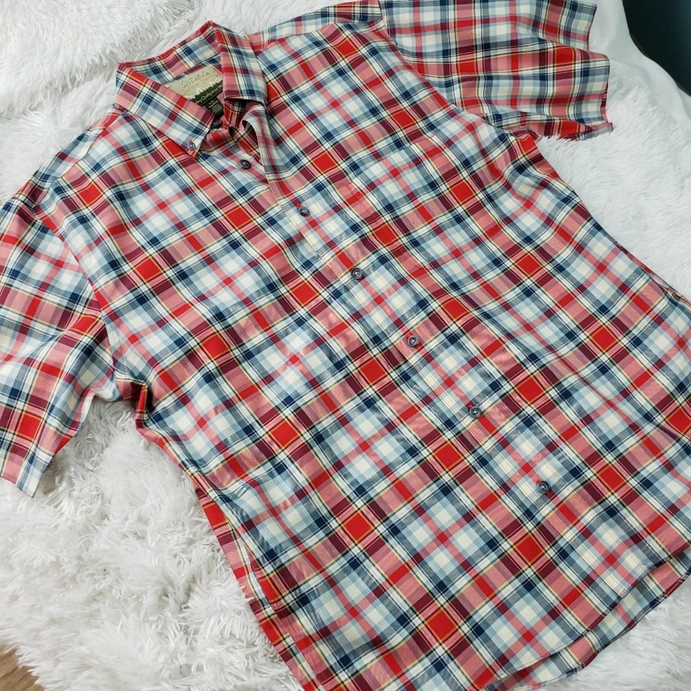 Cabela's men red plaid button up shirt Sz large - Picture 6 of 8